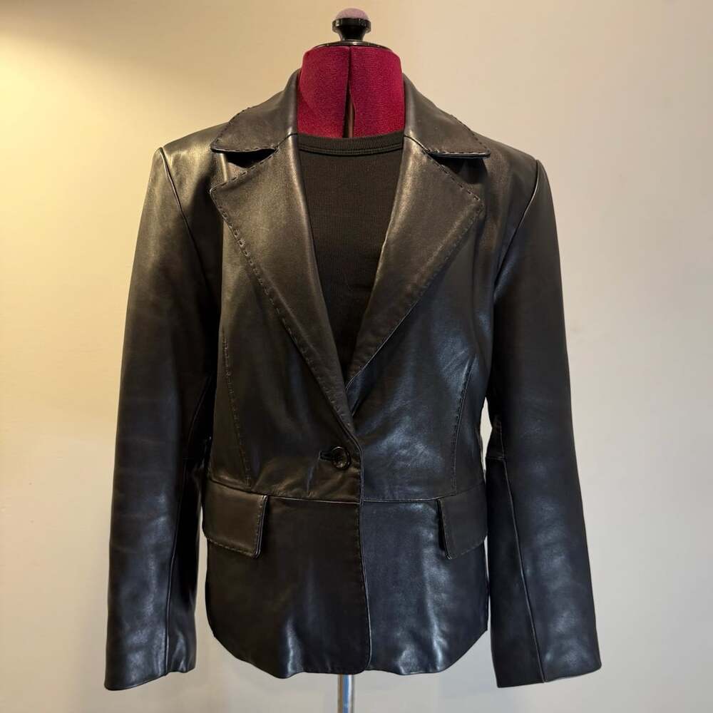 Couture by J. Park Black Lamb Leather Blazer Jacket, PL